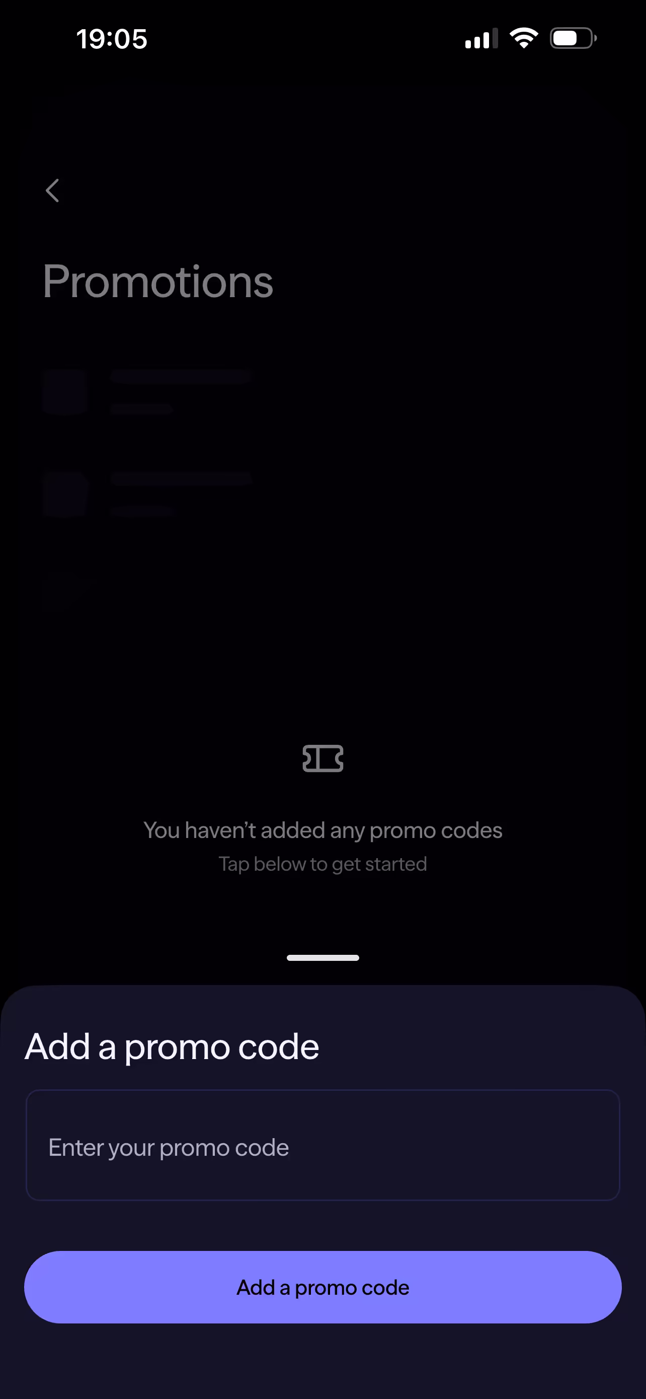 Lightyear promotions screen where a promo code is entered and added
