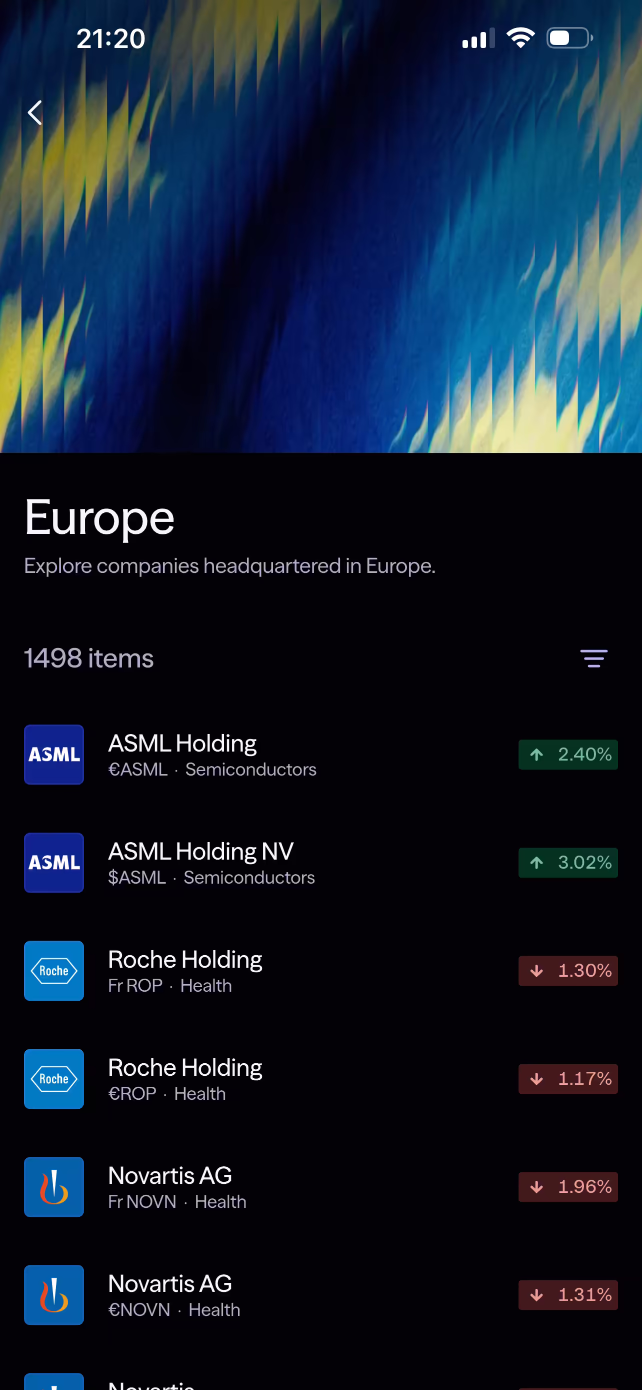 Lightyear regional filters showing stocks based on where they are headquartered