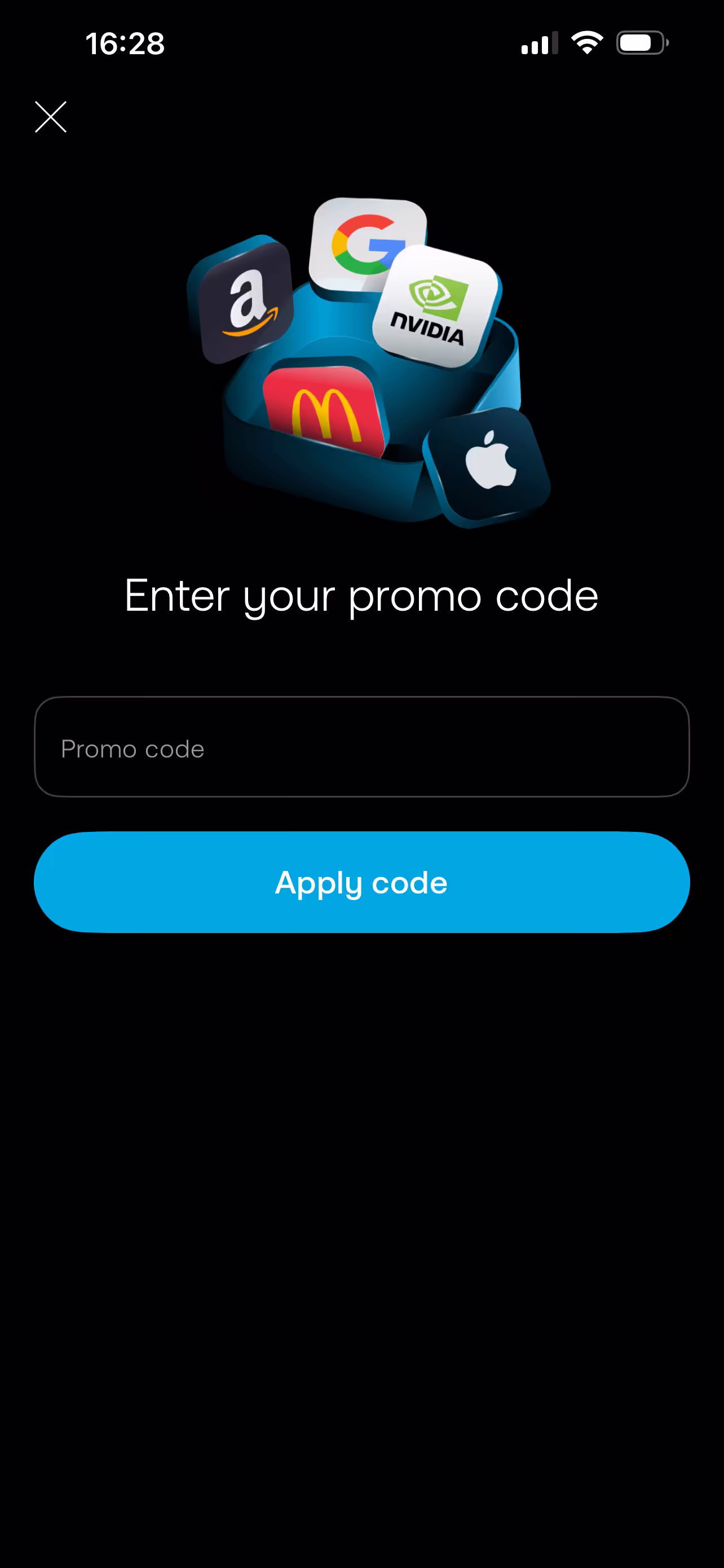 Trading 212 promo code screen where the code is entered and applied